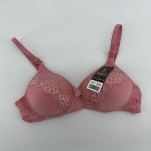 Yinafen Dusty Rose Lace Trim Bra Floral Applique Adjustable Straps Size 38‎ NEW